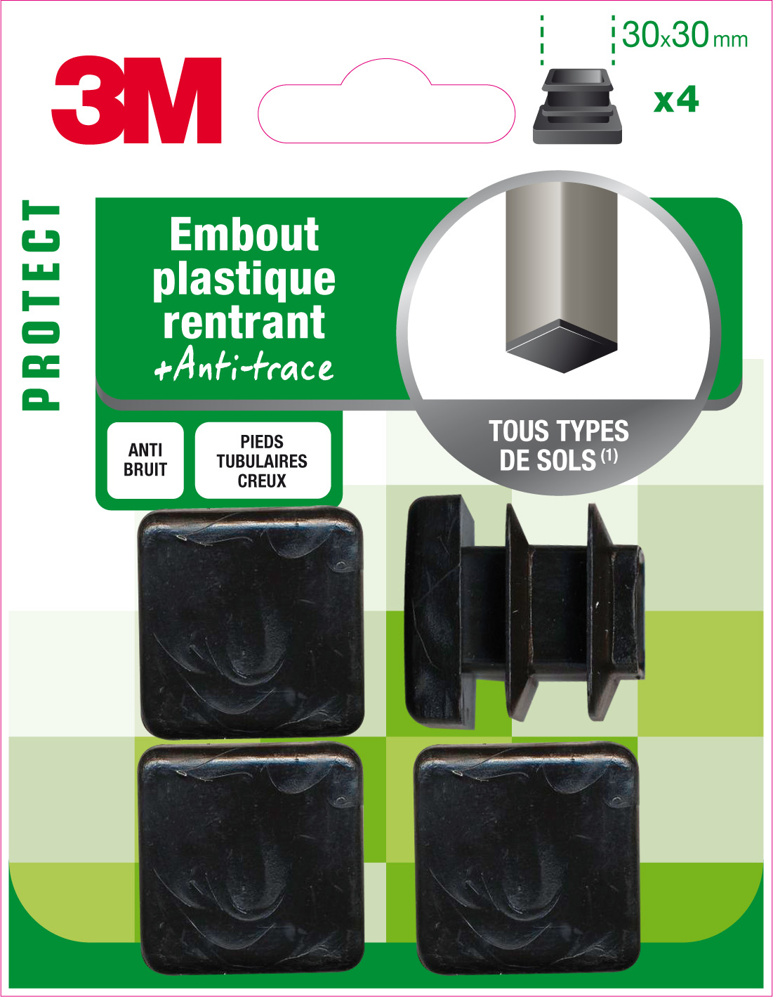 Embout plastique carré 30x30mm - 3M